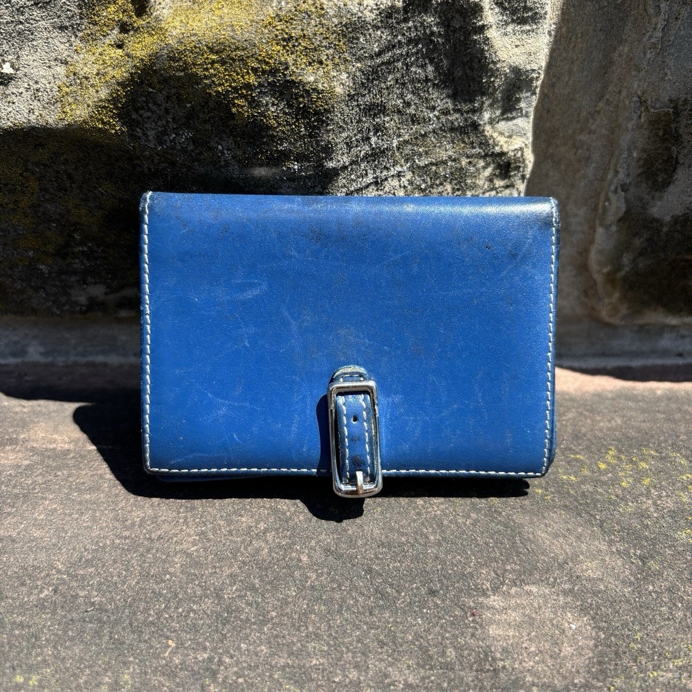 Vintage Y2K Coach Mini Wallet Blue Leather Buckle Hampton 4x3in